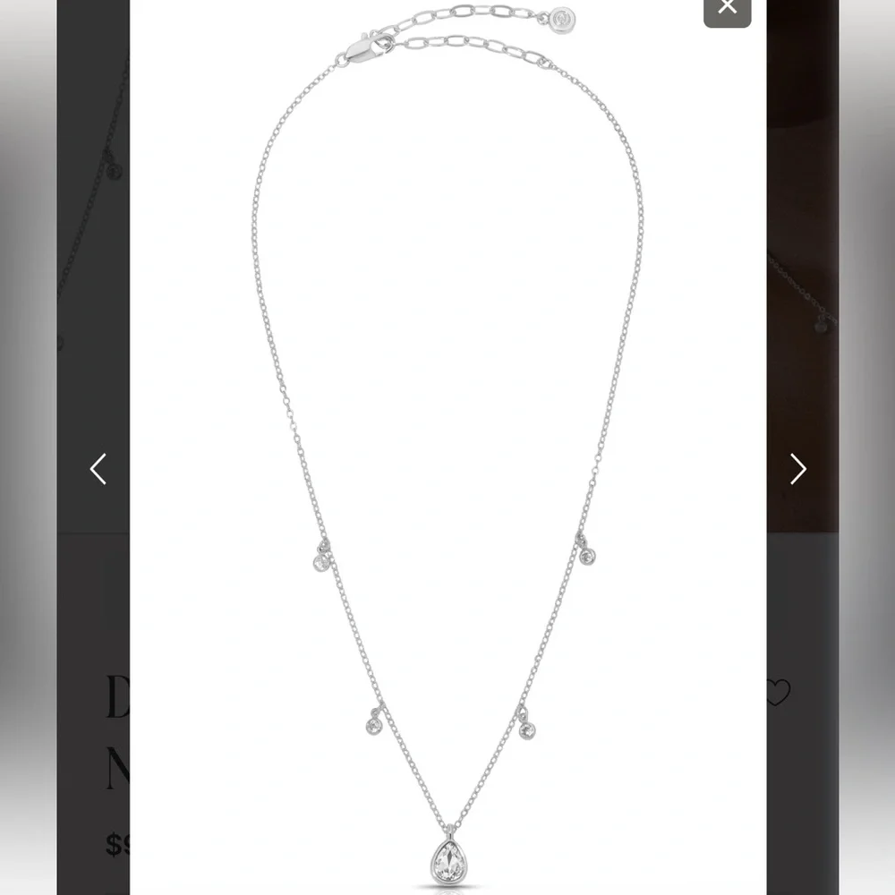 Ettika Silver Teardrop Dripping and Mini Crystal Station Necklace NEW - Picture 3 of 7